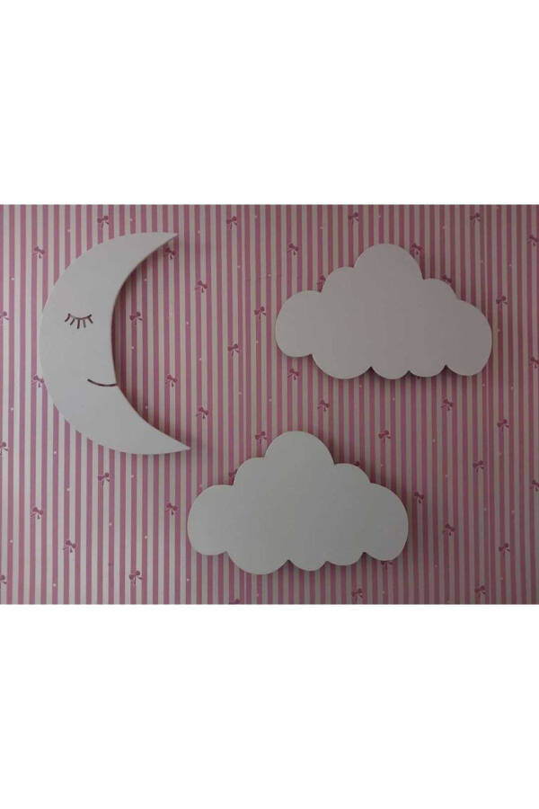 Children's Room Decorative Lighting 2 Clouds And 1 Moon Wooden Figure Baby Gift - 1