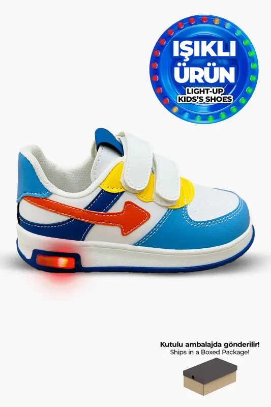 Children's Sneakers Orthopedic Breathable Blue Orange Children's and Baby Light-Up Sneakers - Blue Orange - 1