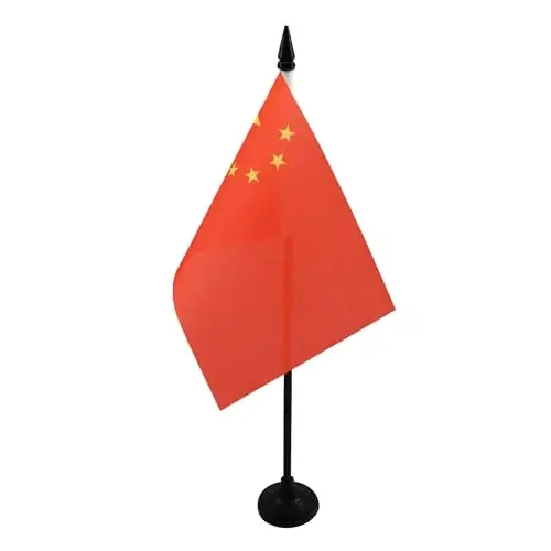 China Table Flag 4'' x 6'' - Chinese Desk Flag 15 x 10 cm. - Black plastic stick and base - AZ FLAG - 2