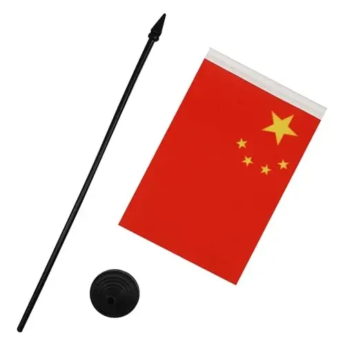 China Table Flag 4'' x 6'' - Chinese Desk Flag 15 x 10 cm. - Black plastic stick and base - AZ FLAG - 3