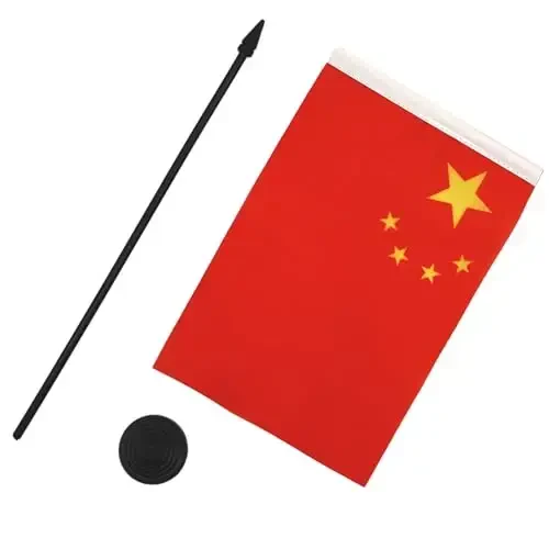 China Table Flag 5'' x 8'' - Chinese Desk Flag 21 x 14 cm. - Black plastic stick and base - AZ FLAG - 3