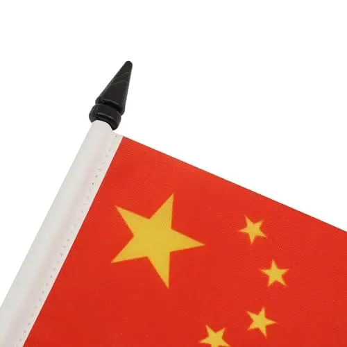 China Table Flag 5'' x 8'' - Chinese Desk Flag 21 x 14 cm. - Black plastic stick and base - AZ FLAG 