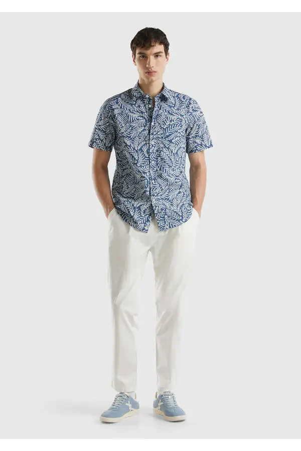 Chino pants with belt loops, 4 pockets, cotton and linen blend. - 3