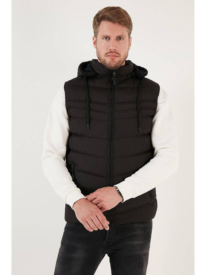 Chiqarib olinadigan kaputli suv va shamolga chidamli Slim Fit puffer yelek 649006 - 16