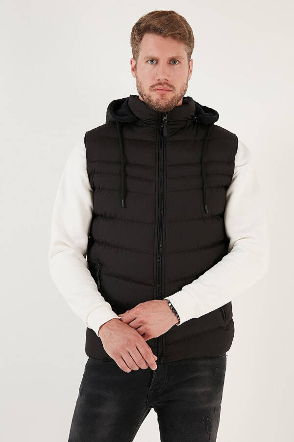 Chiqarib olinadigan kaputli suv va shamolga chidamli Slim Fit puffer yelek 649006 - 21