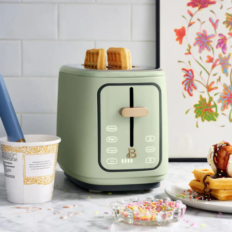 Beautiful 2 Slice Toaster with Touch-Activated Display, Sage Green by Drew Barrymore - 2