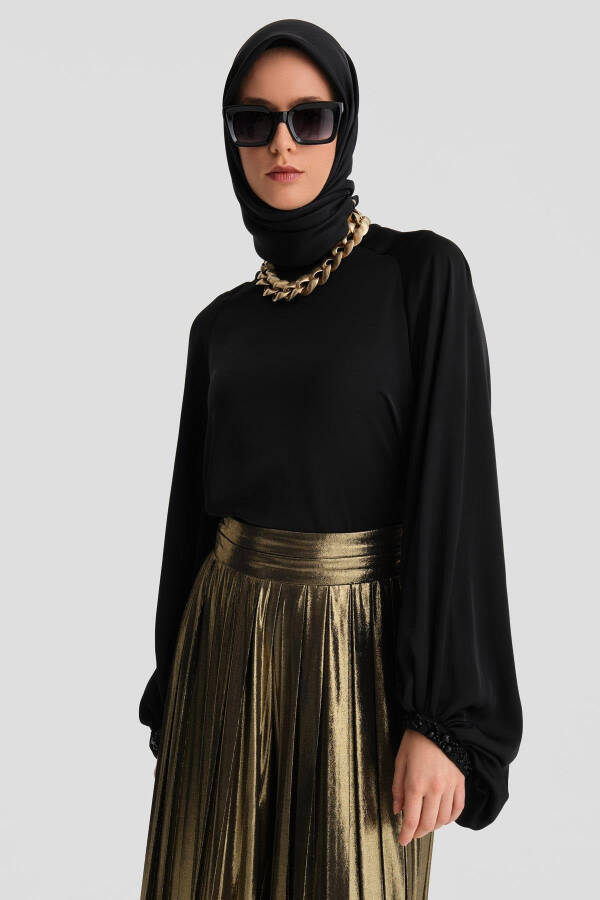 Chiroyli, Armine manjetli tikilgan bluzka (24K3607, Qora rang) - 10