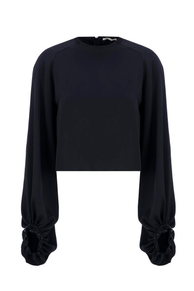 Chiroyli, Armine manjetli tikilgan bluzka (24K3607, Qora rang) - 13