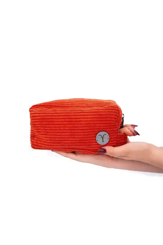 Chiroyli va qulay qalin fitilli kadife burmali kosmetik sumka, ko'p maqsadli sumka, portfel va clutch-G'ishtrang - 1