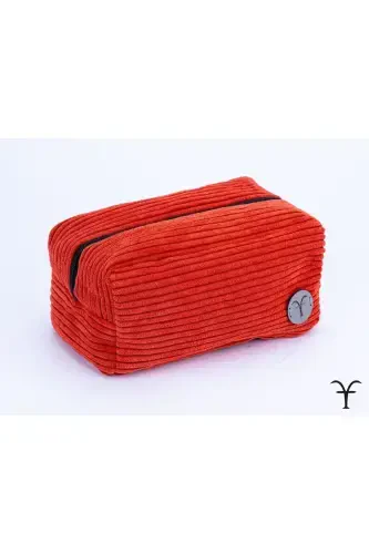 Chiroyli va qulay qalin fitilli kadife burmali kosmetik sumka, ko'p maqsadli sumka, portfel va clutch-G'ishtrang - 3