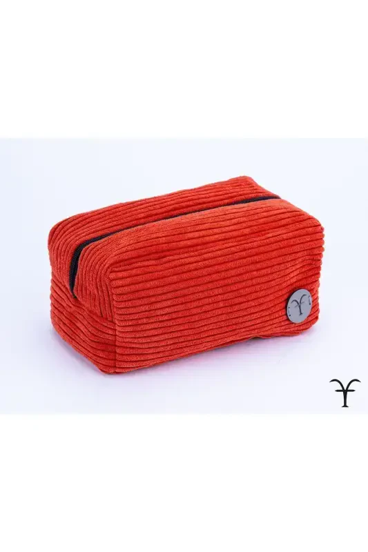 Chiroyli va qulay qalin fitilli kadife burmali kosmetik sumka, ko'p maqsadli sumka, portfel va clutch-G'ishtrang - 3