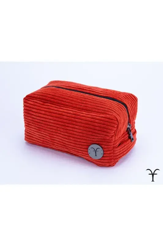 Chiroyli va qulay qalin fitilli kadife burmali kosmetik sumka, ko'p maqsadli sumka, portfel va clutch-G'ishtrang - 4