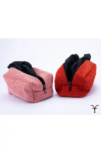 Chiroyli va qulay qalin fitilli kadife burmali kosmetik sumka, ko'p maqsadli sumka, portfel va clutch-G'ishtrang - 6