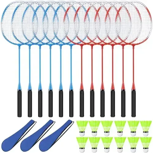 Chitidr 12 Pack Badminton Rackets Set Including Badminton Racquets, Nylon Shuttlecocks and Carry Bag for Outdoor Backyard Games Beginners - 1