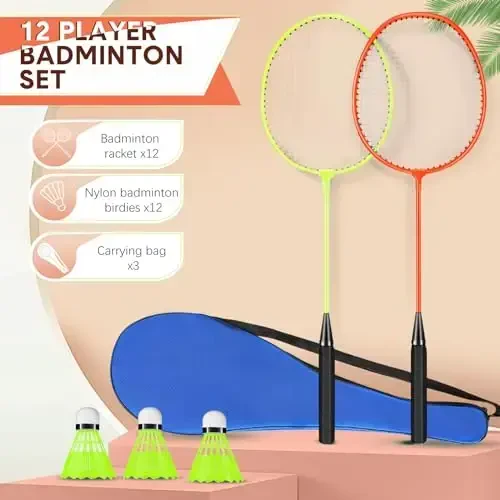 Chitidr 12 Pack Badminton Rackets Set Including Badminton Racquets, Nylon Shuttlecocks and Carry Bag for Outdoor Backyard Games Beginners - 3