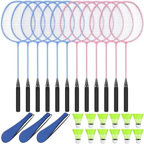 Chitidr 12 Pack Badminton Rackets Set Including Badminton Racquets, Nylon Shuttlecocks and Carry Bag for Outdoor Backyard Games Beginners - CHITIDR