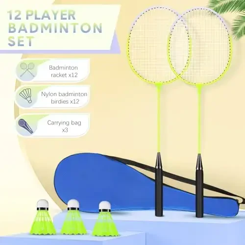 Chitidr 12 Pack Badminton Rackets Set Including Badminton Racquets, Nylon Shuttlecocks and Carry Bag for Outdoor Backyard Games Beginners - 2