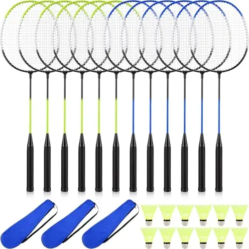 Chitidr 12 Pack Badminton Rackets Set Including Badminton Racquets, Nylon Shuttlecocks and Carry Bag for Outdoor Backyard Games Beginners - 1