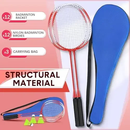 Chitidr 12 Pack Badminton Rackets Set Including Badminton Racquets, Nylon Shuttlecocks and Carry Bag for Outdoor Backyard Games Beginners - 3