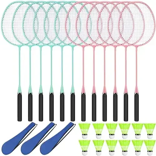 Chitidr 12 Pack Badminton Rackets Set Including Badminton Racquets, Nylon Shuttlecocks and Carry Bag for Outdoor Backyard Games Beginners 