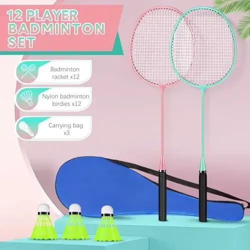 Chitidr 12 Pack Badminton Rackets Set Including Badminton Racquets, Nylon Shuttlecocks and Carry Bag for Outdoor Backyard Games Beginners - 3