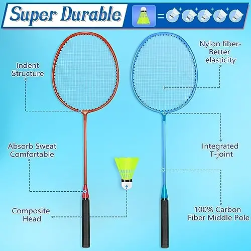 Chitidr 12 Pack Badminton Rackets Set Including Badminton Racquets, Nylon Shuttlecocks and Carry Bag for Outdoor Backyard Games Beginners - 2