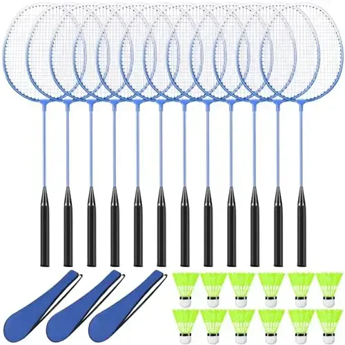 Chitidr 12 Pack Badminton Rackets Set Including Badminton Racquets, Nylon Shuttlecocks and Carry Bag for Outdoor Backyard Games Beginners - CHITIDR