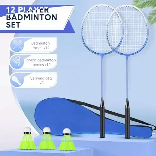 Chitidr 12 Pack Badminton Rackets Set Including Badminton Racquets, Nylon Shuttlecocks and Carry Bag for Outdoor Backyard Games Beginners - 3