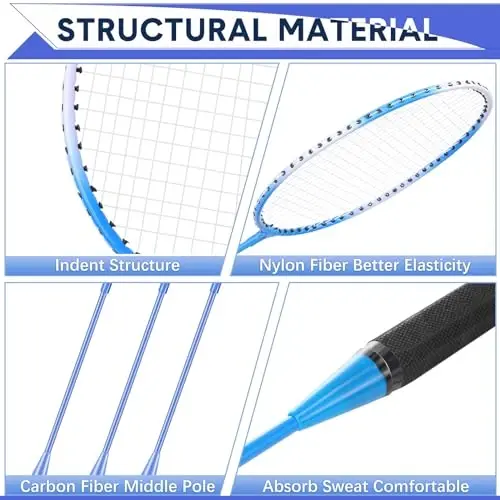 Chitidr 12 Pack Badminton Rackets Set Including Badminton Racquets, Nylon Shuttlecocks and Carry Bag for Outdoor Backyard Games Beginners - CHITIDR (1)