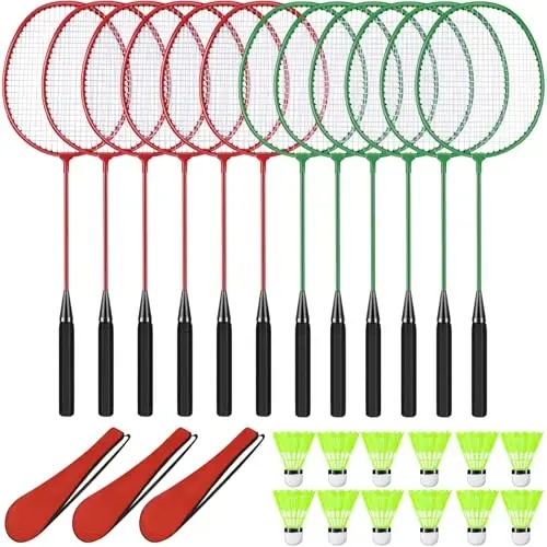 Chitidr 12 Pack Badminton Rackets Set Including Badminton Racquets, Nylon Shuttlecocks and Carry Bag for Outdoor Backyard Games Beginners 