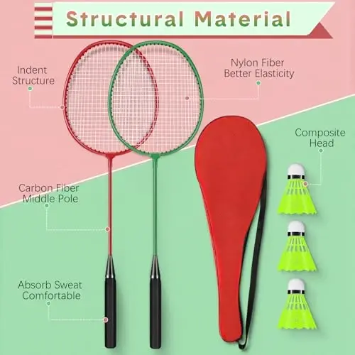 Chitidr 12 Pack Badminton Rackets Set Including Badminton Racquets, Nylon Shuttlecocks and Carry Bag for Outdoor Backyard Games Beginners - 3