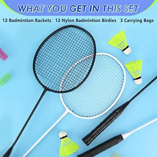 Chitidr 12 Pack Badminton Rackets Set Including Rackets, Nylon Shuttlecocks and Carry Bag for Outdoor Backyard Games Beginners - 3