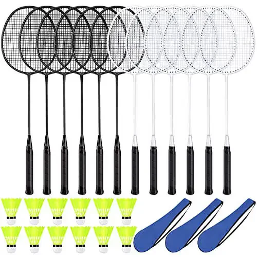 Chitidr 12 Pack Badminton Rackets Set Including Rackets, Nylon Shuttlecocks and Carry Bag for Outdoor Backyard Games Beginners - 1