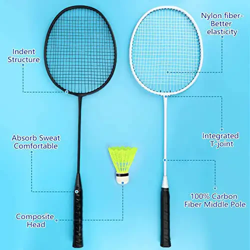 Chitidr 12 Pack Badminton Rackets Set Including Rackets, Nylon Shuttlecocks and Carry Bag for Outdoor Backyard Games Beginners - 2