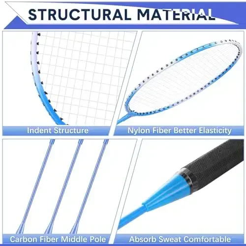 Chitidr 12 Pack Badminton Raketlari Komplekti Badminton Raketkalari, Neylon Volanlar va Ochiq Havoda Hordiq chiqarish uchun Sumka Boshlang'ichlar uchun - 2