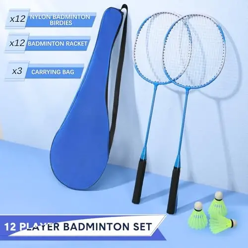 Chitidr 12 Pack Badminton Raketlari Komplekti Badminton Raketkalari, Neylon Volanlar va Ochiq Havoda Hordiq chiqarish uchun Sumka Boshlang'ichlar uchun - 3