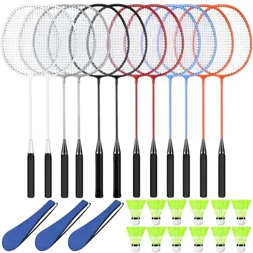 Chitidr 12 Pack Badminton Raketlari To'plami Badminton Raketkalari, Neylon Volanlari va Ochiq Havoda Hiyobon O'yinlari Boshlovchilari uchun Sumka bilan - 1