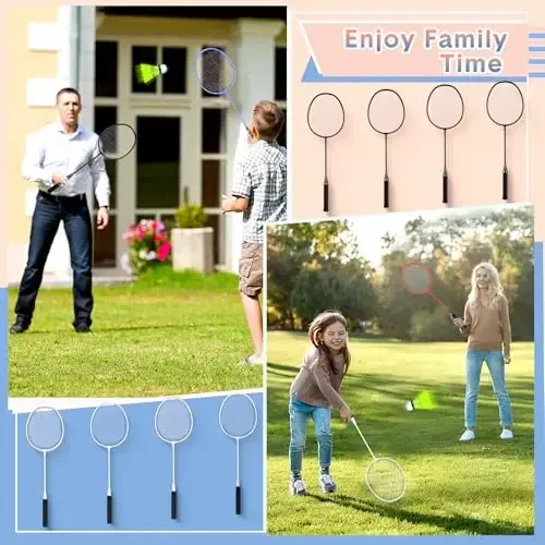 Chitidr 12 Pack Badminton Raketlari To'plami Badminton Raketkalari, Neylon Volanlari va Ochiq Havoda Hiyobon O'yinlari Boshlovchilari uchun Sumka bilan - 5