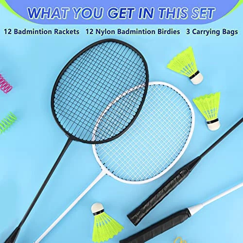 Chitidr 12 taʼsirli badminton raketlari toʻplami, raketlar, neylon volanchilar va tashish sumkasi, ochiq havoda orqa hovlida oʻynash uchun boshlangʻich oʻyinchilar uchun - 3