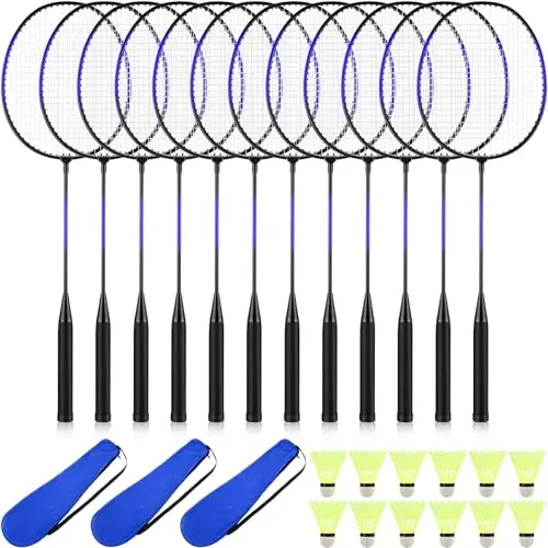 Chitidr 12 Pack Badminton Rackets Set Including Badminton Racquets, Nylon Shuttlecocks and Carry Bag for Outdoor Backyard Games Beginners - 1