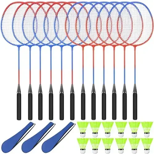 Chitidr 12 Pack Badminton Rackets Set Including Badminton Racquets, Nylon Shuttlecocks and Carry Bag for Outdoor Backyard Games Beginners 
