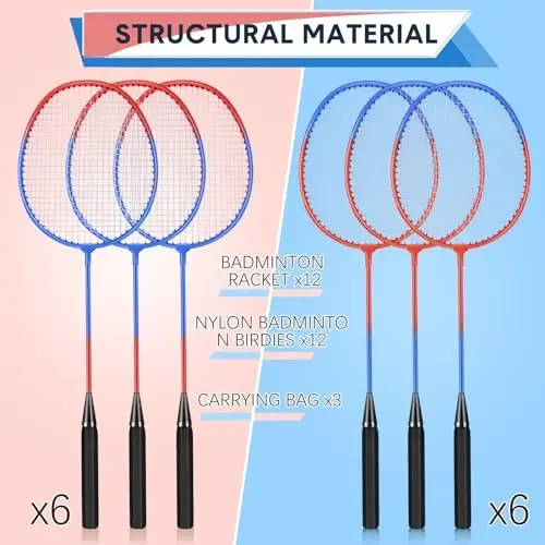 Chitidr 12 Pack Badminton Rackets Set Including Badminton Racquets, Nylon Shuttlecocks and Carry Bag for Outdoor Backyard Games Beginners - 3