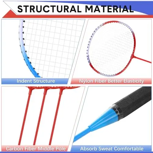 Chitidr 12 Pack Badminton Rackets Set Including Badminton Racquets, Nylon Shuttlecocks and Carry Bag for Outdoor Backyard Games Beginners - 3