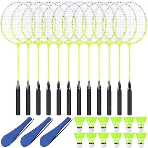 Chitidr 12 Pack Badminton Rackets Set Including Badminton Racquets, Nylon Shuttlecocks and Carry Bag for Outdoor Backyard Games Beginners 