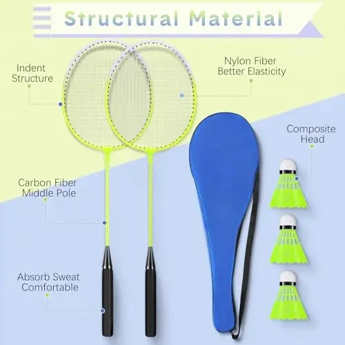 Chitidr 12 Pack Badminton Rackets Set Including Badminton Racquets, Nylon Shuttlecocks and Carry Bag for Outdoor Backyard Games Beginners - 3