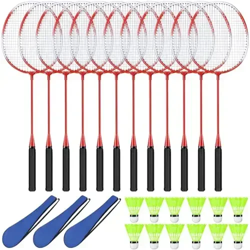 Chitidr 12 Pack Badminton Rackets Set Including Badminton Racquets, Nylon Shuttlecocks and Carry Bag for Outdoor Backyard Games Beginners - 1