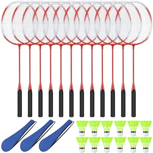 Chitidr 12 Pack Badminton Rackets Set Including Badminton Racquets, Nylon Shuttlecocks and Carry Bag for Outdoor Backyard Games Beginners - CHITIDR