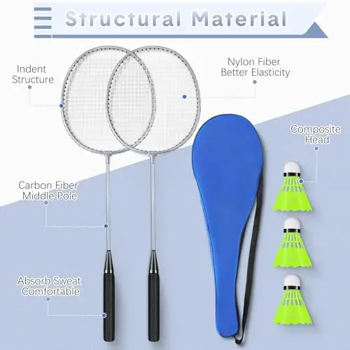 Chitidr 12 Pack Badminton Rackets Set Including Badminton Racquets, Nylon Shuttlecocks and Carry Bag for Outdoor Backyard Games Beginners - 3