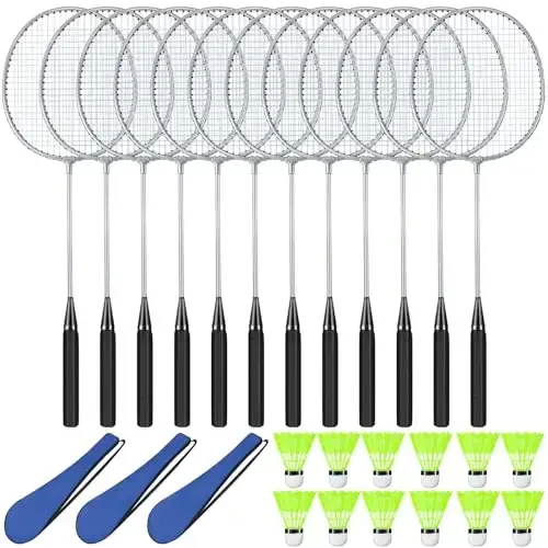Chitidr 12 Pack Badminton Rackets Set Including Badminton Racquets, Nylon Shuttlecocks and Carry Bag for Outdoor Backyard Games Beginners 