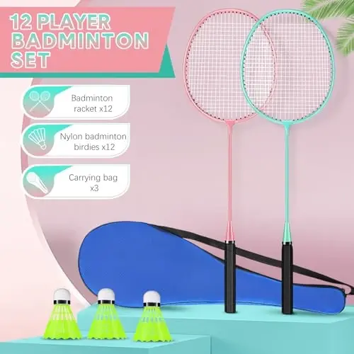 Chitidr 12 Pack Badminton Rackets Set Including Badminton Racquets, Nylon Shuttlecocks and Carry Bag for Outdoor Backyard Games Beginners - 3